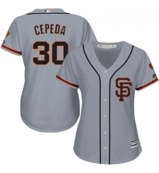 Womens Majestic San Francisco Giants 30 Orlando Cepeda Authentic Grey Road 2 Cool Base MLB Jersey