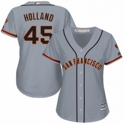 Womens Majestic San Francisco Giants 45 Derek Holland Replica Grey Road Cool Base MLB Jersey 