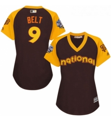 Womens Majestic San Francisco Giants 9 Brandon Belt Authentic Brown 2016 All Star National League BP Cool Base MLB Jersey