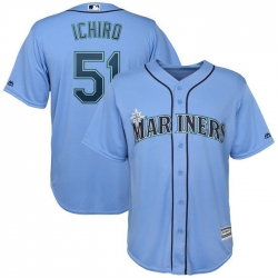 Men Seattle Mariners 51 Ichiro Suzuki Light Blue Cool Base Stitched Baseball Jersey