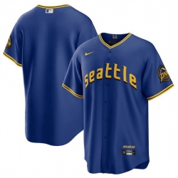 Men Seattle Mariners Blank Royal 2023 City Connect Cool Base Stitched Baseball Jersey
