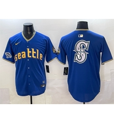 Men Seattle Mariners Team Big Logo Royal With 2025 AL West Division Champions Patch City Connect Limited Stitched Baseball Jersey