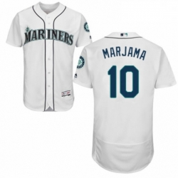 Mens Majestic Seattle Mariners 10 Mike Marjama White Home Flex Base Authentic Collection MLB Jersey