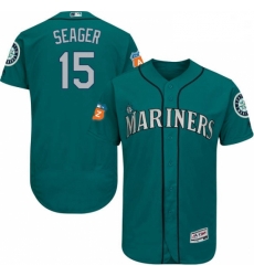 Mens Majestic Seattle Mariners 15 Kyle Seager Teal Green Alternate Flex Base Authentic Collection MLB Jersey