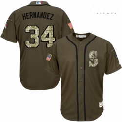 Mens Majestic Seattle Mariners 34 Felix Hernandez Authentic Green Salute to Service MLB Jersey