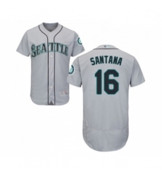 Mens Seattle Mariners 16 Domingo Santana Grey Road Flex Base Authentic Collection Baseball Jersey