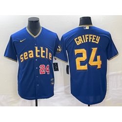 Men's Seattle Mariners #24 Ken Griffey Number Blue 2023 City Connect Cool Base Stitched Jersey1