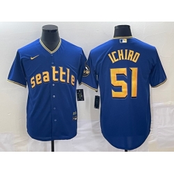 Men's Seattle Mariners #51 Ichiro Suzuki Blue 2023 City Connect Cool Base Stitched Jersey