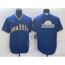 Men's Seattle Mariners Big Logo Blue 2023 City Connect Cool Base Stitched Jersey