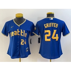 Women Seattle Mariners 24 Ken Griffey Jr  Royal 2023 City Connect With Patch Stitched Baseball Jersey