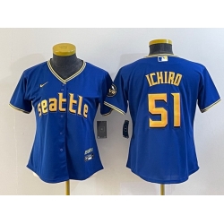 Women Seattle Mariners 51 Ichiro Suzuki Royal 2023 City Connect Stitched Baseball Jersey