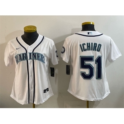 Women Seattle Mariners 51 Ichiro Suzuki White Cool Base Stitched Baseball Jersey