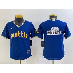 Youth Seattle Mariners Royal 2023 City Connect Team Big Logo Stitched Baseball Jersey