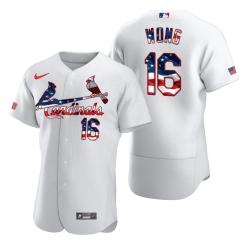 Men St  Louis St.Louis Cardinals 16 Kolten Wong Men Nike White Fluttering USA Flag Limited Edition Flex Base MLB Jersey