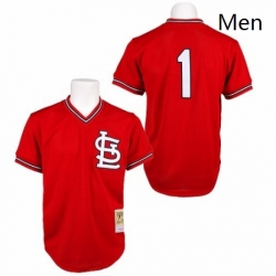 Mens Mitchell and Ness 1985 St Louis Cardinals 1 Ozzie Smith Replica Red Throwback MLB Jersey