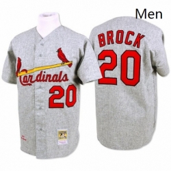 Mens Mitchell and Ness St Louis Cardinals 20 Lou Brock Replica Grey Throwback MLB Jersey