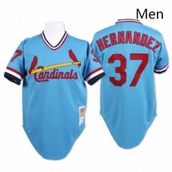 Mens Mitchell and Ness St Louis Cardinals 37 Keith Hernandez Authentic Blue Throwback MLB Jersey