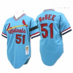 Mens Mitchell and Ness St Louis Cardinals 51 Willie McGee Authentic Blue Throwback MLB Jersey