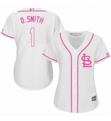 Womens Majestic St Louis Cardinals 1 Ozzie Smith Replica White Fashion Cool Base MLB Jersey