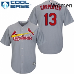 Womens Majestic St Louis Cardinals 13 Matt Carpenter Authentic Grey Road MLB Jersey