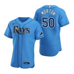Men Tampa Bay Rays 50 Charlie Morton Men Nike Light Blue Alternate 2020 Flex Base Player MLB Jersey