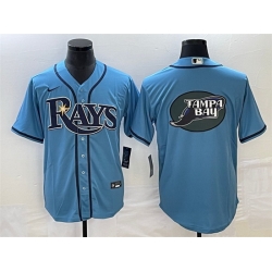 Men Tampa Bay Rays Light Blue Team Big Logo Cool Base Stitched Baseball Jersey