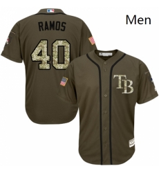 Mens Majestic Tampa Bay Rays 40 Wilson Ramos Authentic Green Salute to Service MLB Jersey