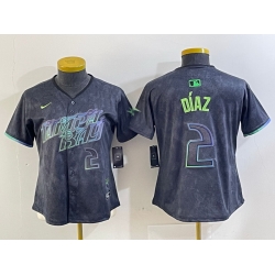 Women Tampa Bay Rays 2 Yandy Diaz Charcoal 2024 City Connect Limited Stitched Baseball Jersey  1