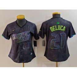 Women Tampa Bay Rays 21 Jonny DeLuca Charcoal 2024 City Connect Limited Stitched Baseball Jersey 2