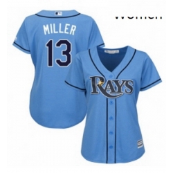 Womens Majestic Tampa Bay Rays 13 Brad Miller Replica Light Blue Alternate 2 Cool Base MLB Jersey 