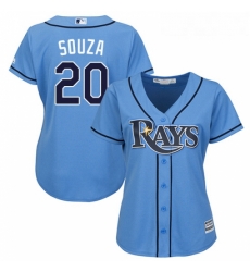 Womens Majestic Tampa Bay Rays 20 Steven Souza Authentic Light Blue Alternate 2 Cool Base MLB Jersey