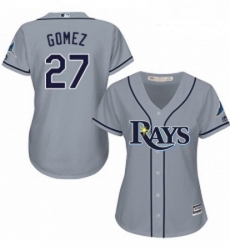 Womens Majestic Tampa Bay Rays 27 Carlos Gomez Replica Grey Road Cool Base MLB Jersey 