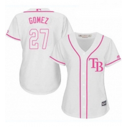 Womens Majestic Tampa Bay Rays 27 Carlos Gomez Replica White Fashion Cool Base MLB Jersey 