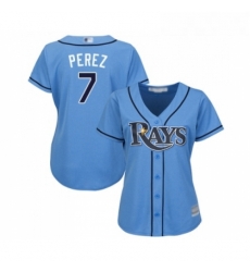 Womens Tampa Bay Rays 7 Michael Perez Replica Light Blue Alternate 2 Cool Base Baseball Jersey 