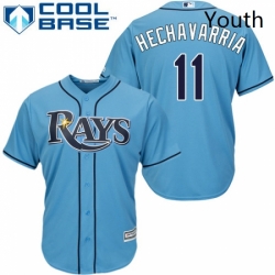 Youth Majestic Tampa Bay Rays 11 Adeiny Hechavarria Replica Light Blue Alternate 2 Cool Base MLB Jersey 
