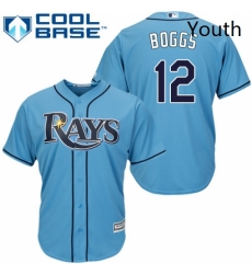 Youth Majestic Tampa Bay Rays 12 Wade Boggs Authentic Light Blue Alternate 2 Cool Base MLB Jersey