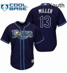 Youth Majestic Tampa Bay Rays 13 Brad Miller Authentic Navy Blue Alternate Cool Base MLB Jersey 