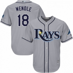 Youth Majestic Tampa Bay Rays 18 Joey Wendle Authentic Grey Road Cool Base MLB Jersey 