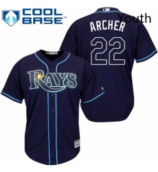 Youth Majestic Tampa Bay Rays 22 Chris Archer Replica Navy Blue Alternate Cool Base MLB Jersey