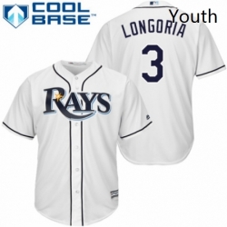 Youth Majestic Tampa Bay Rays 3 Evan Longoria Replica White Home Cool Base MLB Jersey