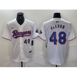 Men Texas Rangers 48 Jacob DeGrom White Gold Cool Base Stitched Baseball Jersey 1