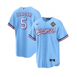 Men Texas Rangers 5 Corey Seager Blue 2023 World Series Stitched Baseball Jersey