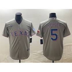 Men Texas Rangers 5 Corey Seager Grey With Patch Cool Base Stitched Baseball Jersey