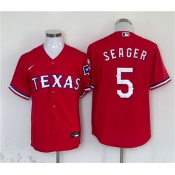 Men Texas Rangers 5 Corey Seager Red With Patch Cool Base Stitched MLB Jersey
