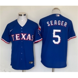 Men Texas Rangers 5 Corey Seager Royal With Patch Cool Base Stitched MLB Jersey