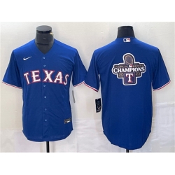 Men Texas Rangers Royal 2023 World Series Champions Big Logo Cool Base Stitched Baseball JerseySS