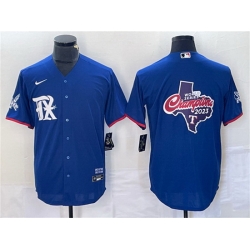 Men Texas Rangers Royal 2023 World Series Champions Big Logo Cool Base Stitched Baseball JerseyS