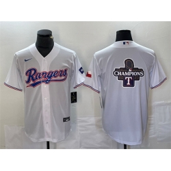 Men Texas Rangers White 2023 World Series Champions Big Logo With Patch Cool Base Stitched Baseball Jerseys