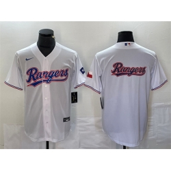 Men Texas Rangers White Team Big Logo With Patch Cool Base Stitched Baseball Jersey