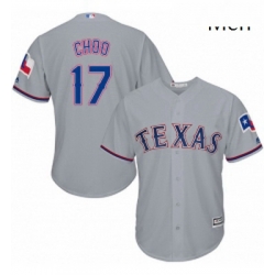 Mens Majestic Texas Rangers 17 Shin Soo Choo Replica Grey Road Cool Base MLB Jersey